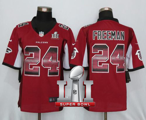 Nike Falcons #24 Devonta Freeman Red Team Color Super Bowl LI 51 Men's Stitched NFL Limited Strobe Jersey